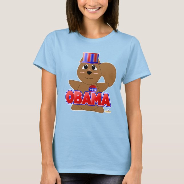 Huggable Voting Brown Squirrel Red Obama Tee (Framsida)
