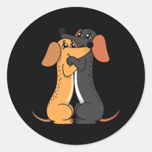 Huggande Puppy Dachshund Älskare Weiner Hund par L Runt Klistermärke