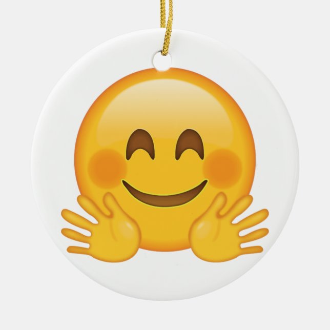 Hugger Ansikte - Emoji Julgransprydnad Keramik (Framsidan)
