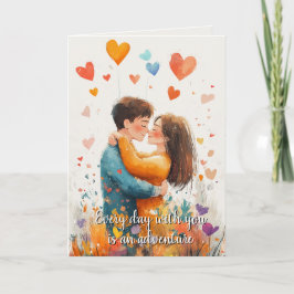 Hugger Couple och Hearts Valentines day Beige Kort