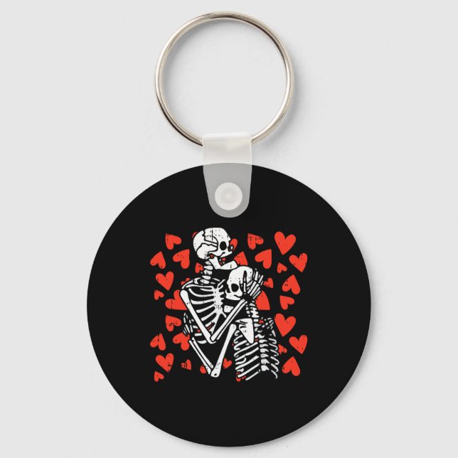Hugger Hearts Valentines day Cute Bones Skull Lov Nyckelring (Framsida)