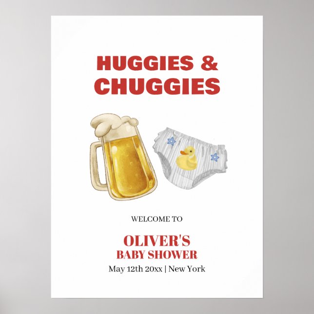 Huggies Chuggies Beer Diaper Baby Shower Welcome Poster (Framsidan)