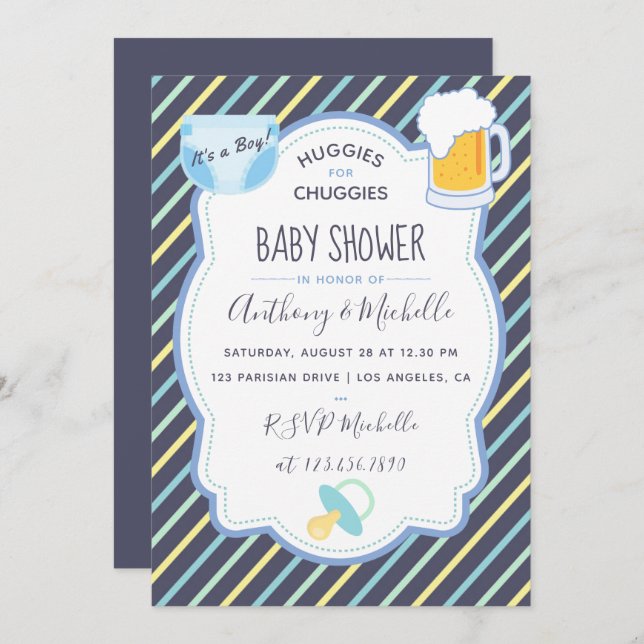 Huggies for Chuggies Diaper Party bjudande Inbjudningar (Fram/baksida)