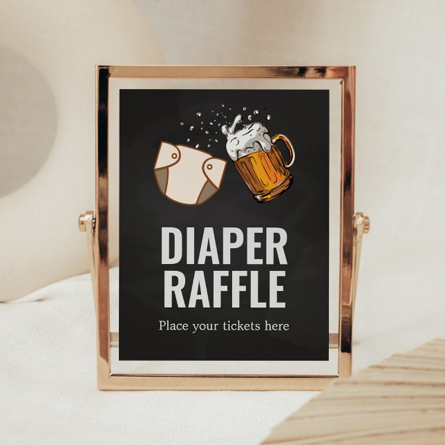 Huggies och Chuggies Baby Shower Diaper Raffle Poster (Beer And Diaper Baby is Brewing Baby Shower Diaper Raffle Sign)
