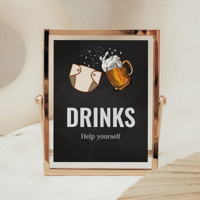 Huggies och Chuggies Baby Shower Drinks Poster (Beer And Diaper Baby is Brewing Baby Shower
Drinks Sign)