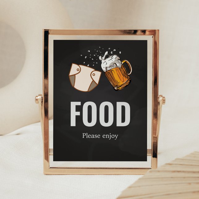 Huggies och Chuggies Baby Shower Food Poster (Beer And Diaper Baby is Brewing Baby Shower Food Sign)