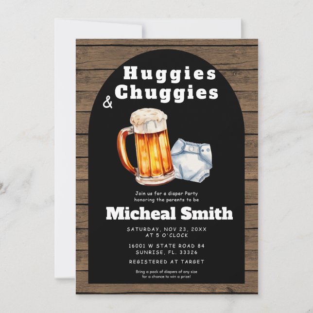 Huggies och Chuggies Pappa Far Diaper Shower Inbjudningar (Framsida)