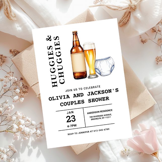 Huggies och Chuggies Par Baby Shower Inbjudningar (Skapare uppladdad)