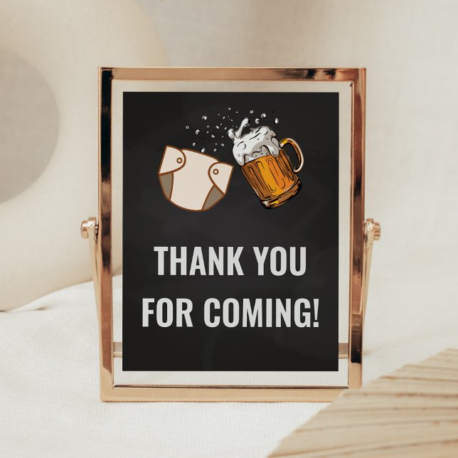 Huggies och Chuggies Tack för att du kom Poster (Beer And Diaper Baby is Brewing Baby Shower
Thank you for Coming Sign)