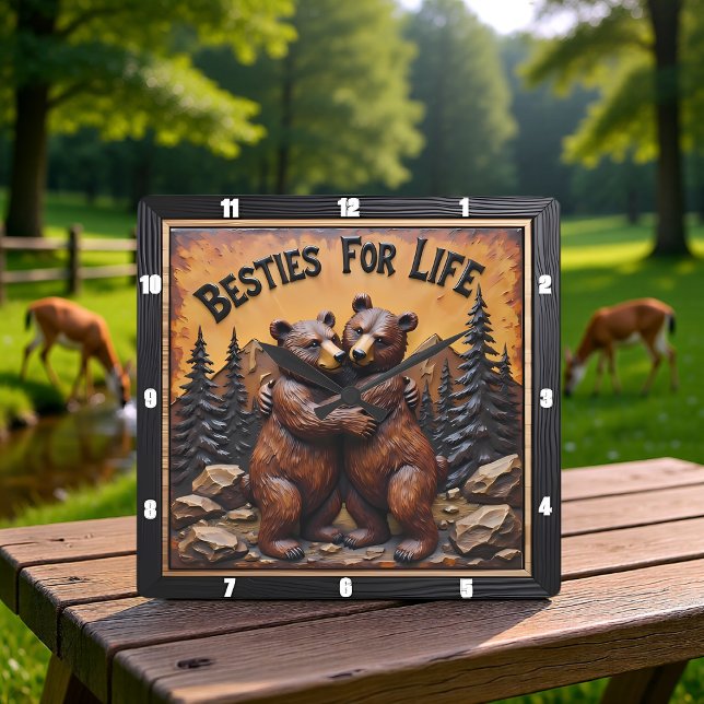 Hugging Bears Dark Forest Fyrkantig Klocka (Skapare uppladdad)