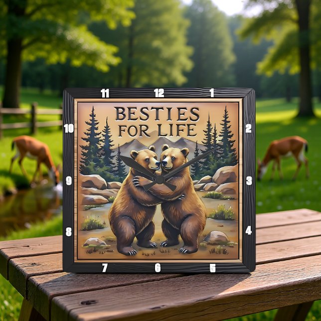 Hugging Bears Streamside Mountain Fyrkantig Klocka (Skapare uppladdad)