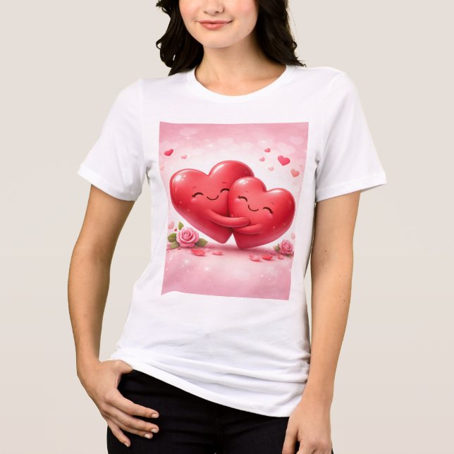 Hugging Hearts T-Shirt | Romantic Love Shirt with  (Framsida)