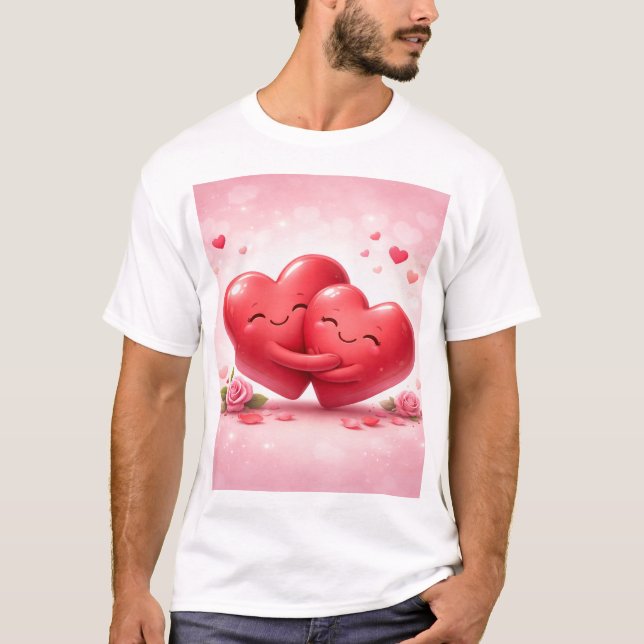 Hugging Hearts T-Shirt | Romantic Love Shirt with  (Framsida)