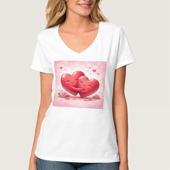Hugging Hearts T-Shirt | Romantic Love Shirt with  (Framsida)