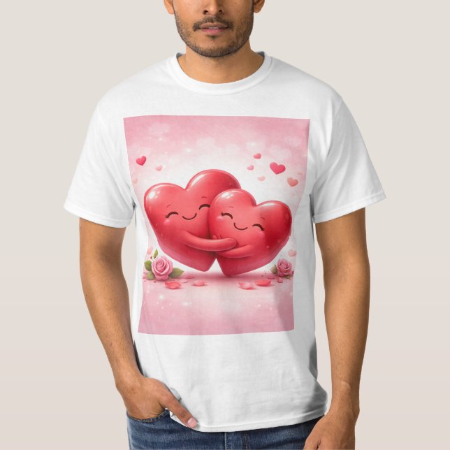 Hugging Hearts T-Shirt | Romantic Love Shirt with  (Framsida)