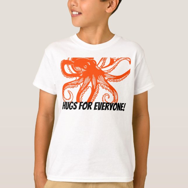 Hugging orange Octopus Kids T-Shirt  (Framsida)