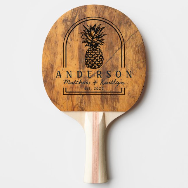 Huggkubb Ananas Bröllopsbåge & Namn Pingisracket (Framsidan)