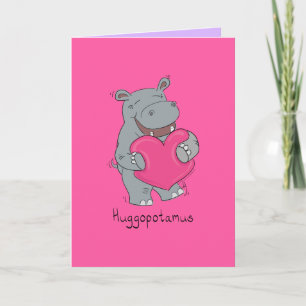 Huggopotamus Alla hjärtans dag Hippo Card-Rosa Kort