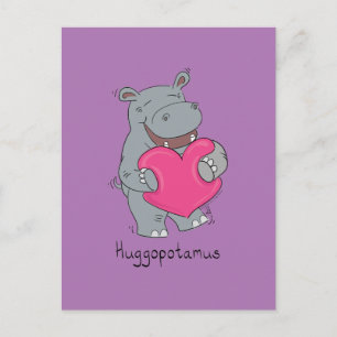 Huggopotamus Alla hjärtans dag Hippo Postcard Lila Vykort