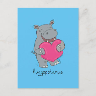 Huggopotamus Alla hjärtans dag Hippo-vykort blått Vykort