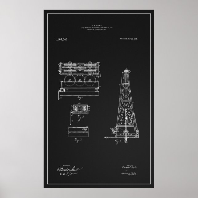 HUGHES VERKTYG COMPANY OIL DERRICK PATENT 1916 POSTER (Framsidan)