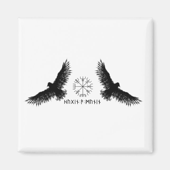 Hugin & Munin | Vegvisir | Odins Raben | schwarz Magnet (Framsidan)