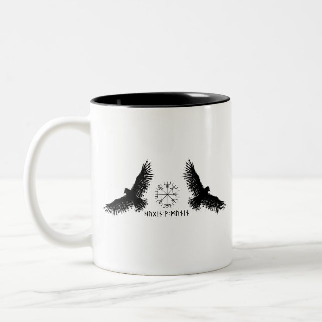 Hugin & Munin | Vegvisir | Odins Raben | schwarz Två-Tonad Mugg (Vänster)