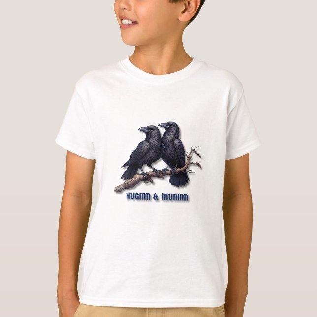 Huginn och Muninn Kids T-Shirt, Odins Ravens Tee (Framsida)