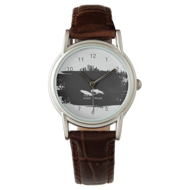 Huginn och Muninn Viking-korpar Bläckdesign Armbandsur (Framsida)