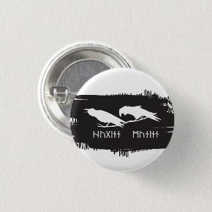 Huginn och Muninn Viking-korpar Bläckdesign Knapp