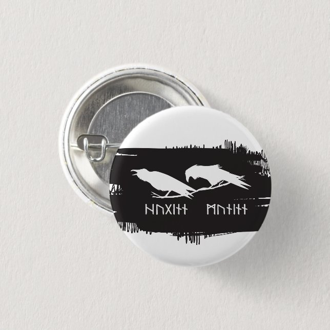 Huginn och Muninn Viking-korpar Bläckdesign Knapp (Framsida & baksida)