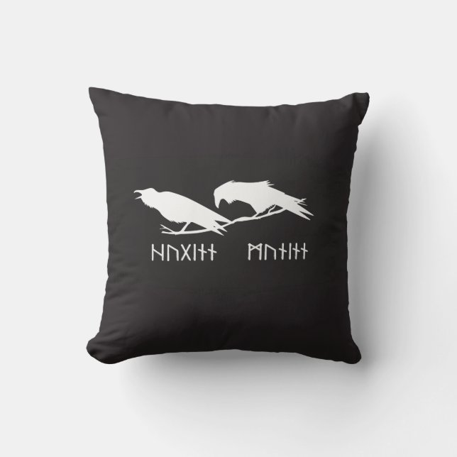 Huginn och Muninn Vikingravens Norstät Ink Kudde (Framsida)