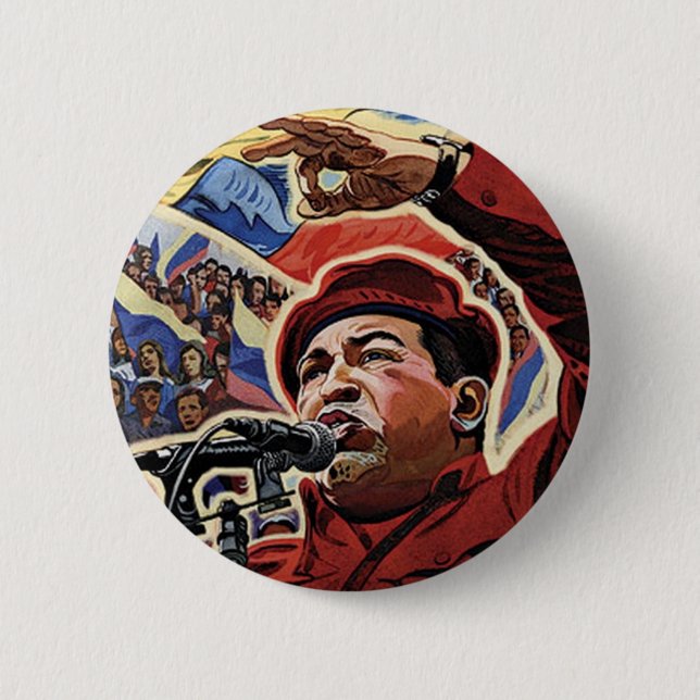 Hugo Chavez - Tecknad Revolution stil Knapp (Framsida)