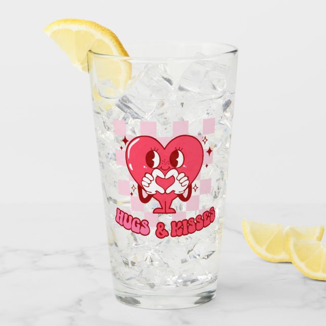 "Hugs and Kisses" | Cute & Loving Rosa Heart Glaskopp (Framsida Ice)