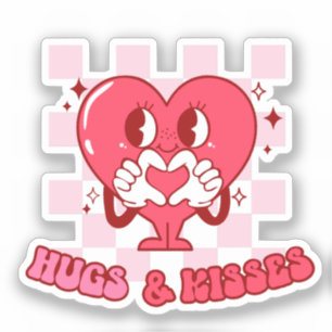 "Hugs and Kisses" Cute & Loving Rosa Heart Klistermärken