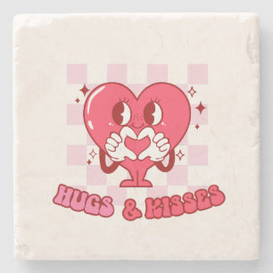 "Hugs and Kisses" Cute & Loving Rosa Heart Stenunderlägg