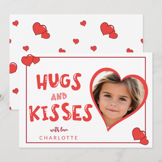 Hugs and Kisses Valentine Day Anpassningsbar Photo Anteckningskort (Fram/baksida)