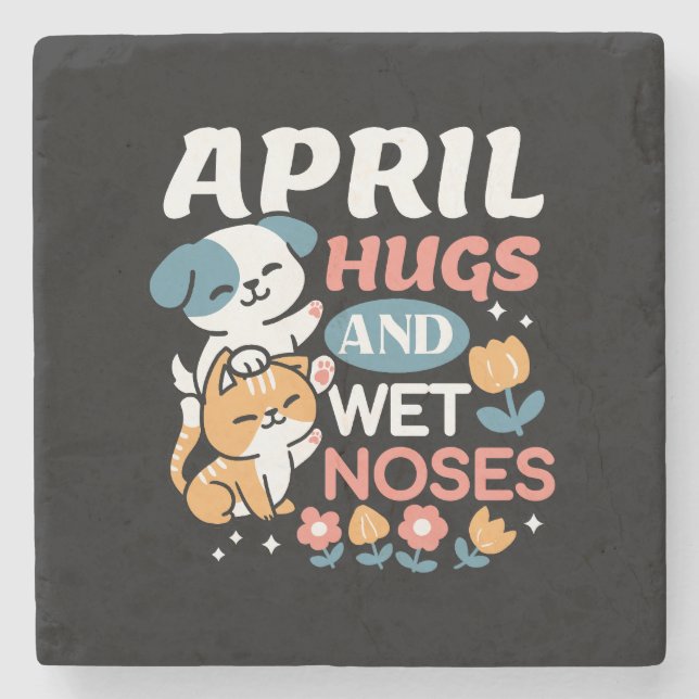 Hugs, Blöt Noses och Vår Vibes - Pets Stenunderlägg (Framsidan)