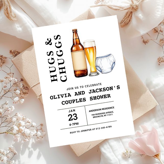 Hugs & Chuggs Öl Diaper Par Baby Shower Inbjudningar (Skapare uppladdad)