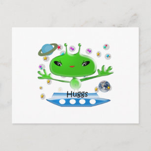 Hugs Cute Grönt Rymden Utomjordingar med Space Fra Vykort