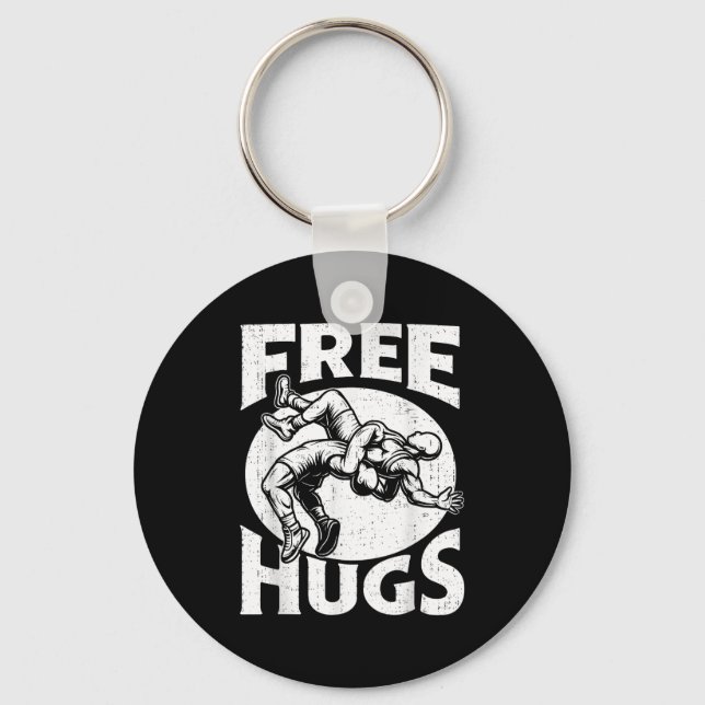 Hugs Funny Wrestling Humor Wrestler Wrestle Men Wo Nyckelring (Framsida)