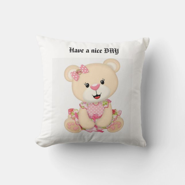 Hugs & Happity: Rosa Bear Dekorativ kudde med Posi (Framsida)