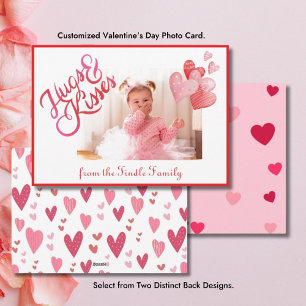 Hugs & Kisses 1 Photo Valentine Vågrät Julkort
