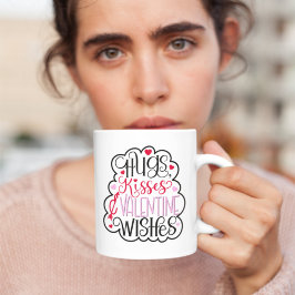 Hugs, kisses and Valentine Wishes, Hearts, Love 2  Kaffemugg
