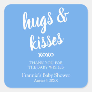 Hugs & Kisses Blue - Tack för att du är Baby Showe Fyrkantigt Klistermärke