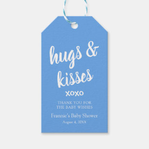 Hugs & Kisses Blue - Tack för Märkrna Baby Showe Presentetikett