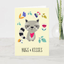 Hugs & Kisses. Den konstiga Raccoon Valentindagen Helgkort