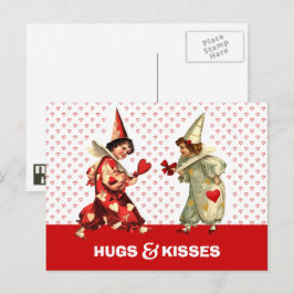 Hugs & Kisses Funny Kids Valentines Day Postcard Helg Vykort