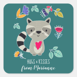 Hugs & Kisses Funny Raccoon Anpassningsbar Valenti Fyrkantigt Klistermärke