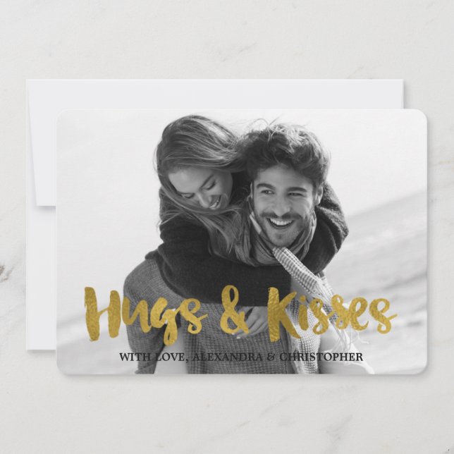 Hugs & Kisses Gold Foil Valentine Day Photo Julkort (Framsida)